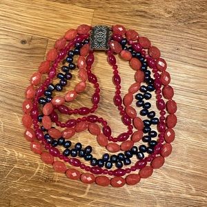 Semi-Precious Stone and Freshwater Pearl Necklace, 16-24" Long